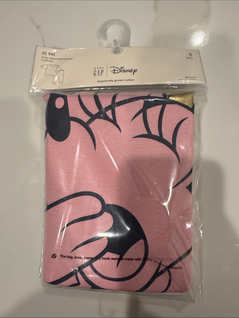 NWT GAP Pink Minnie Mouse Kids Pajama Set with Gold Accents - Girls Size 5